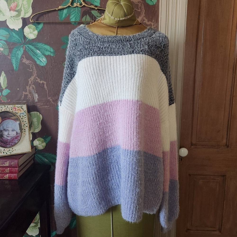 Color Block Knit Sweater | Soft Pastel | Size Medium